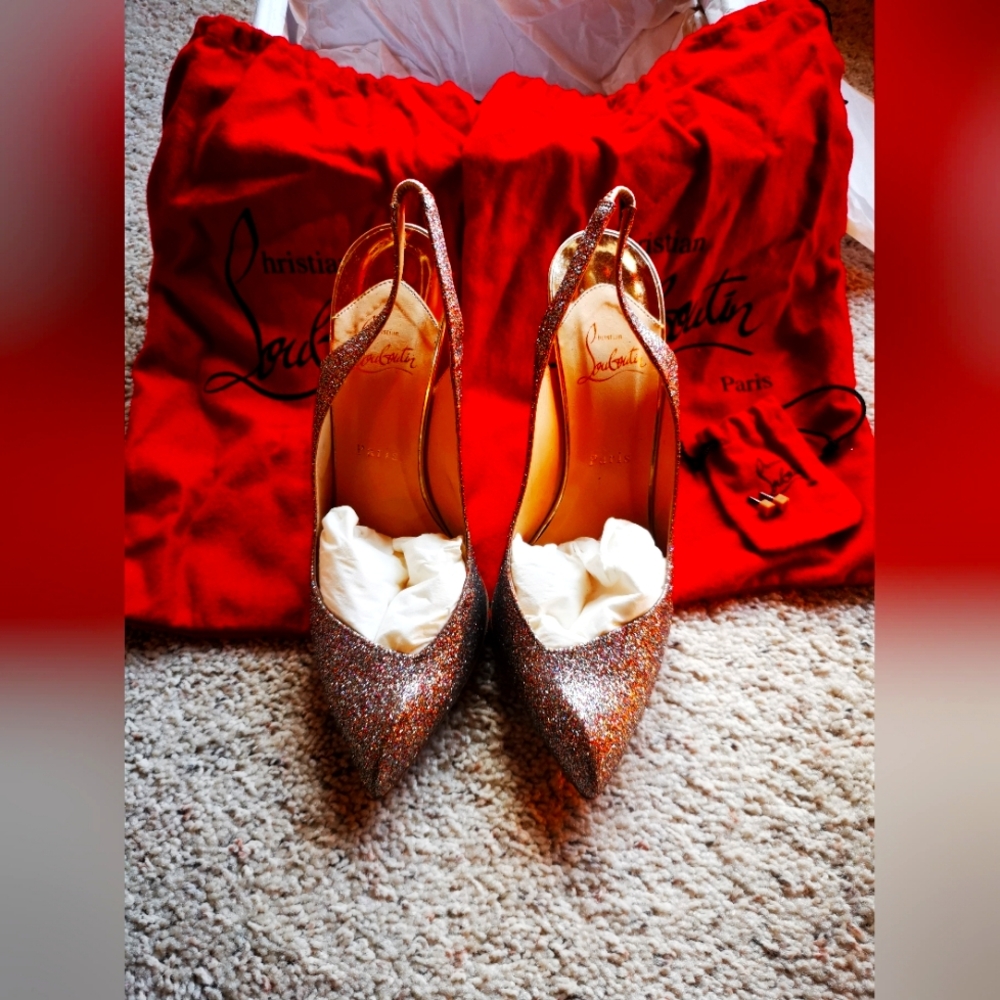 Christian Louboutin Corneille Multicolor Glitter Slingback Pumps Heels 39.5